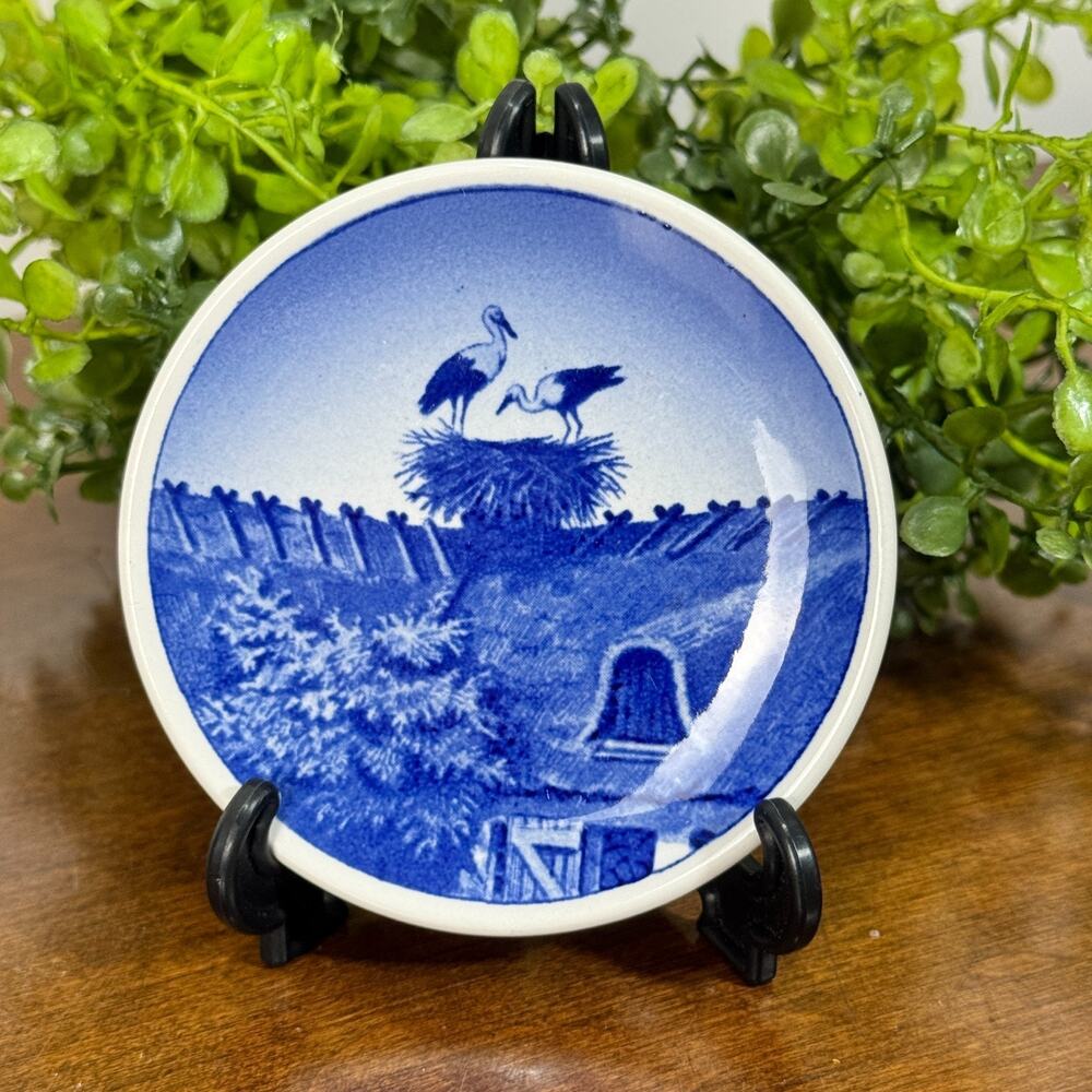 Vintage Royal Copenhagen Denmark Butter Pat 3" Plate Blue White Storkerede